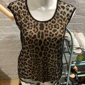 Edista Leopard print front, solid black back, sleeveless top large